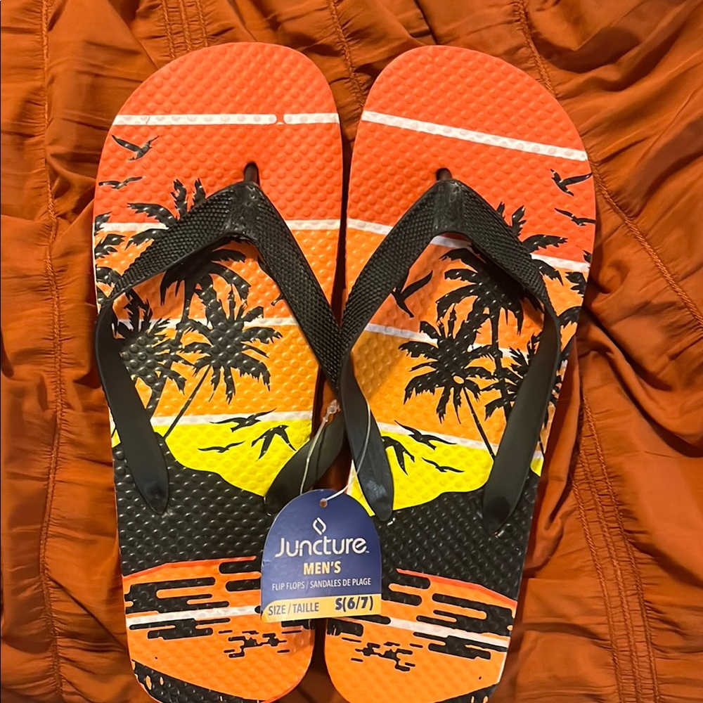 Juncture Men's Tropical Flip Flops - Orange and Black
